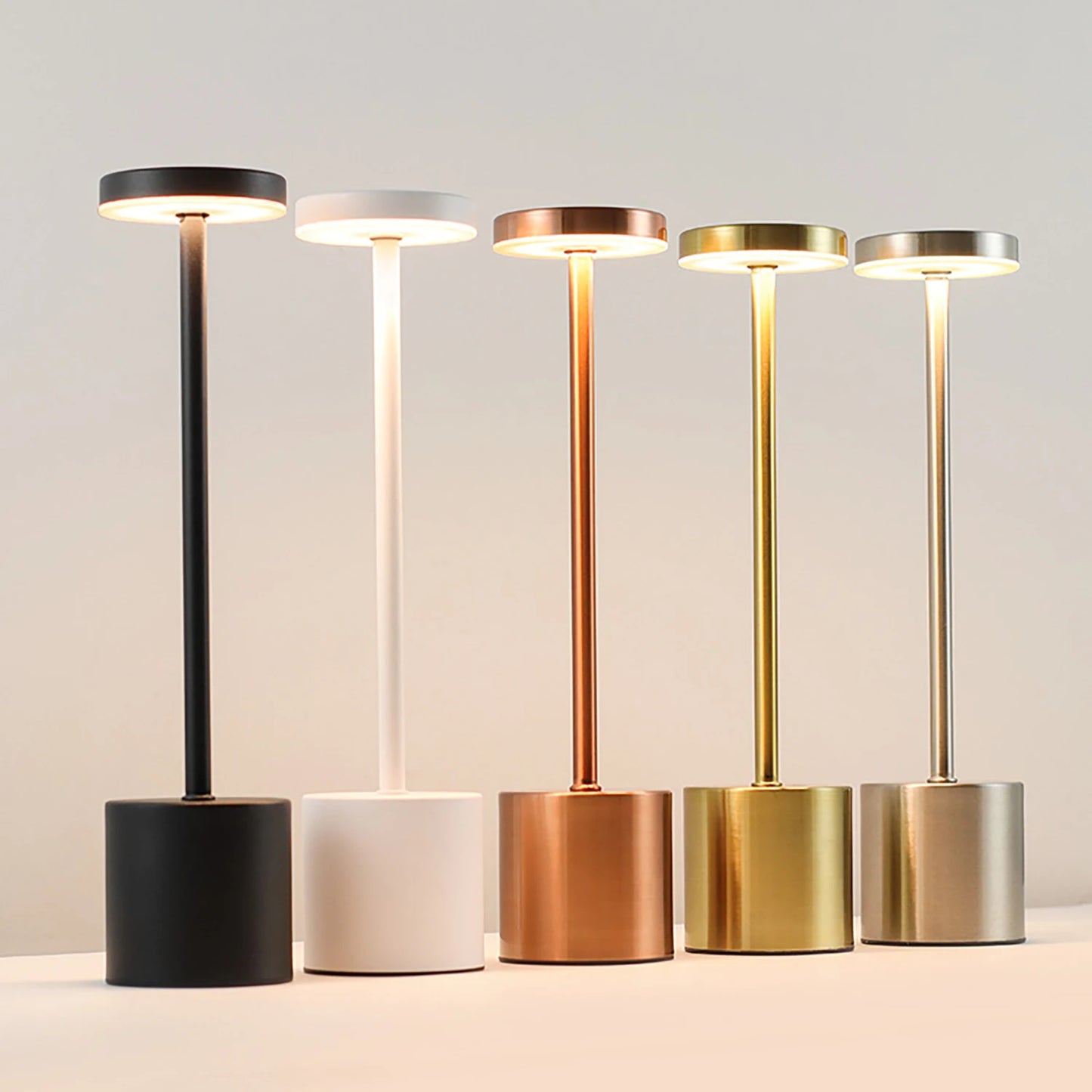 Simple LED Rechargeable Touch Metal Table Lamp Three Colors Bedside