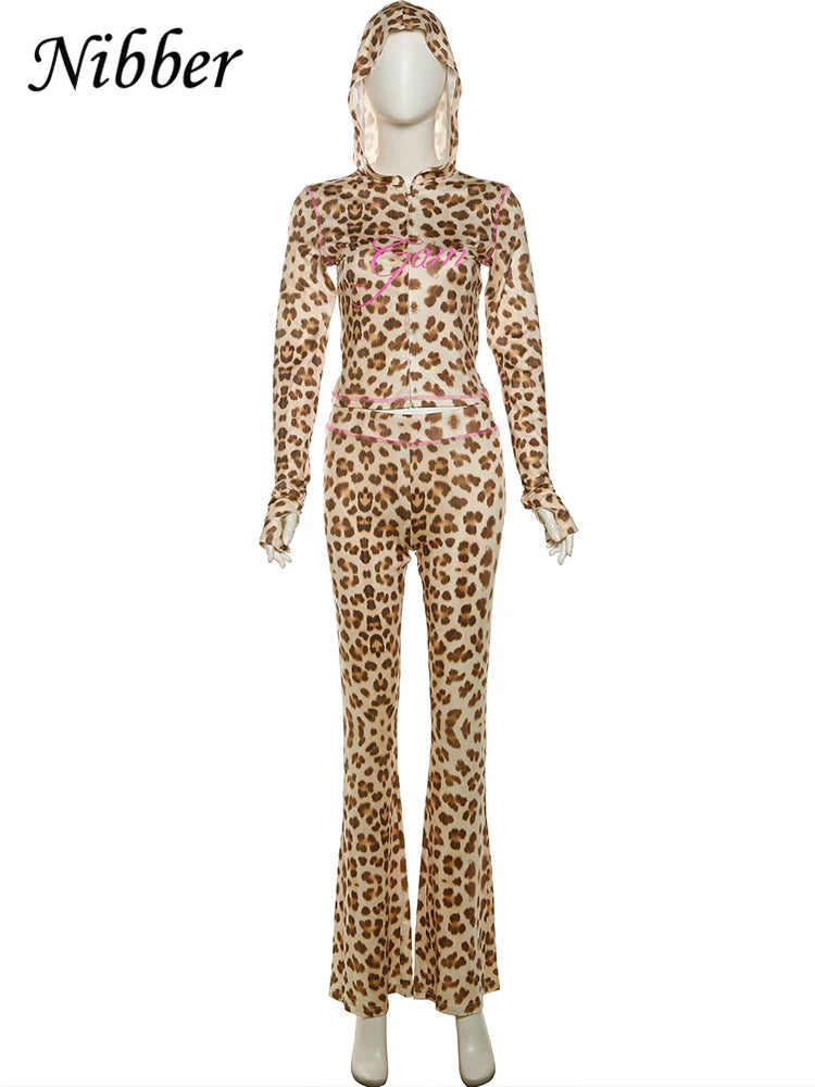 Nibber Leopard Print 2 Piece Set Women's Autumn Tracksuit Athleisure