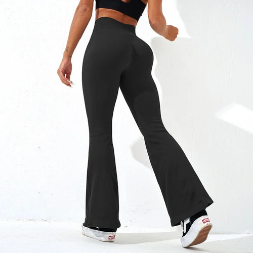 Ribbed High Waist Flare Leggings Women’s Slim Fit Pant Wide-leg Yoga