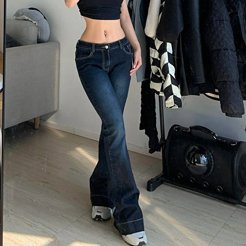 CIBBAR y2k Flare Jeans Casual Low Rise Cute Trousers Aesthetic