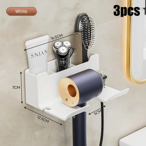 Wall mounted non perforated hair dryer storage rack Bathroom hair