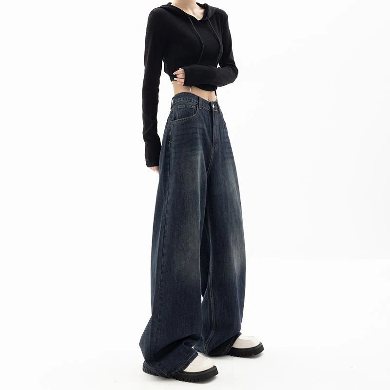 Retro Street Style Wide Leg Pants Niche Design Floor Length Pants High