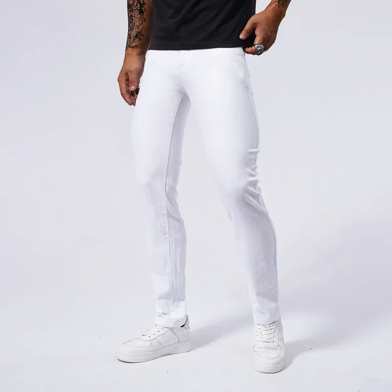 Men's White Casual Jeans New Denim Pants Comfortable Fashion Stretch