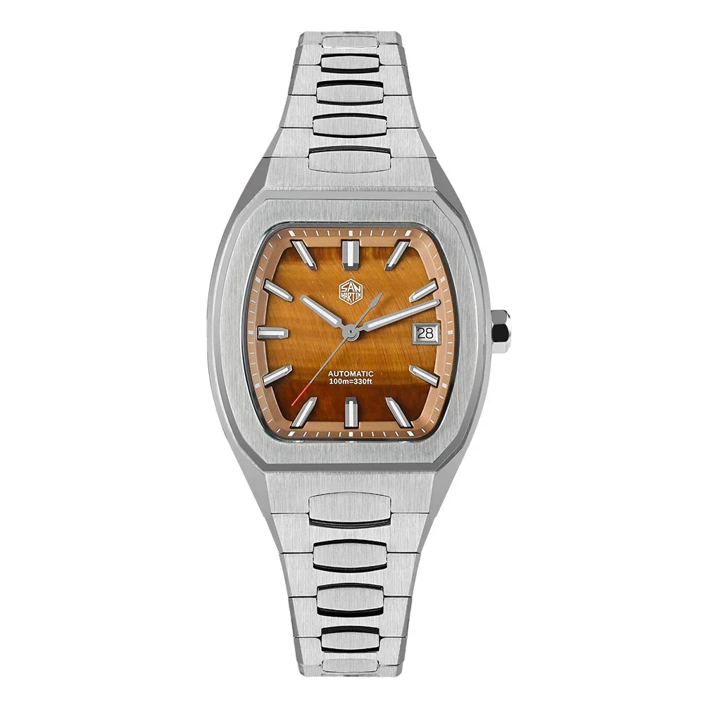 San Martin 39.5mm Tonneau Luxury Men Watch Mineral Dial Casual Sports PT5000 SW200 Automatic Mechanical Sapphire Luminous SN0145