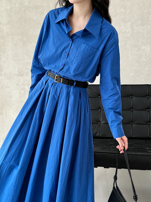 Polo‘s Collar Shirt Dress Women Spring Slimming Long Dress With A