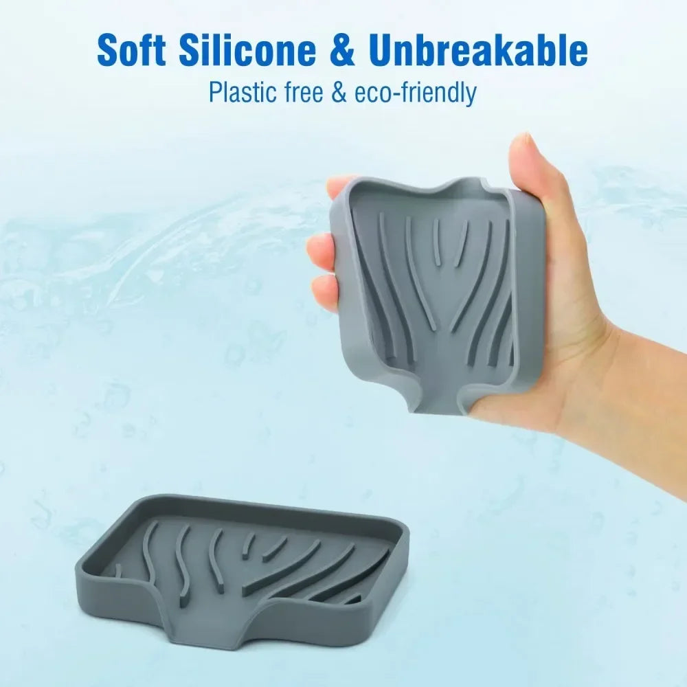 1-Pack Silicone Drain Soap Box Kitchen Bathroom Anti-slip Sink Tray