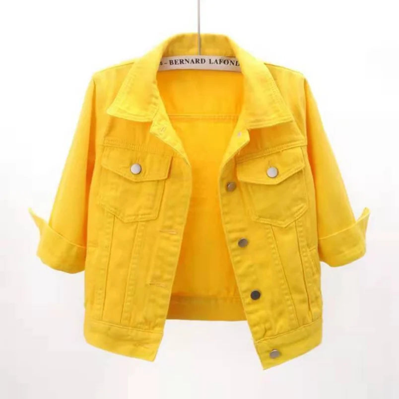 Women Denim Jacket Spring Autumn Short Coat Pink Jean Jackets Casual