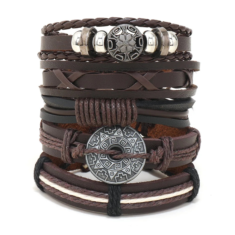 1 Fashion Bracelet Viking Bracelet For Men Hand Bracelets Woven Skull Hand Jewelry Adjustable Leather Set Bracelet For Leather