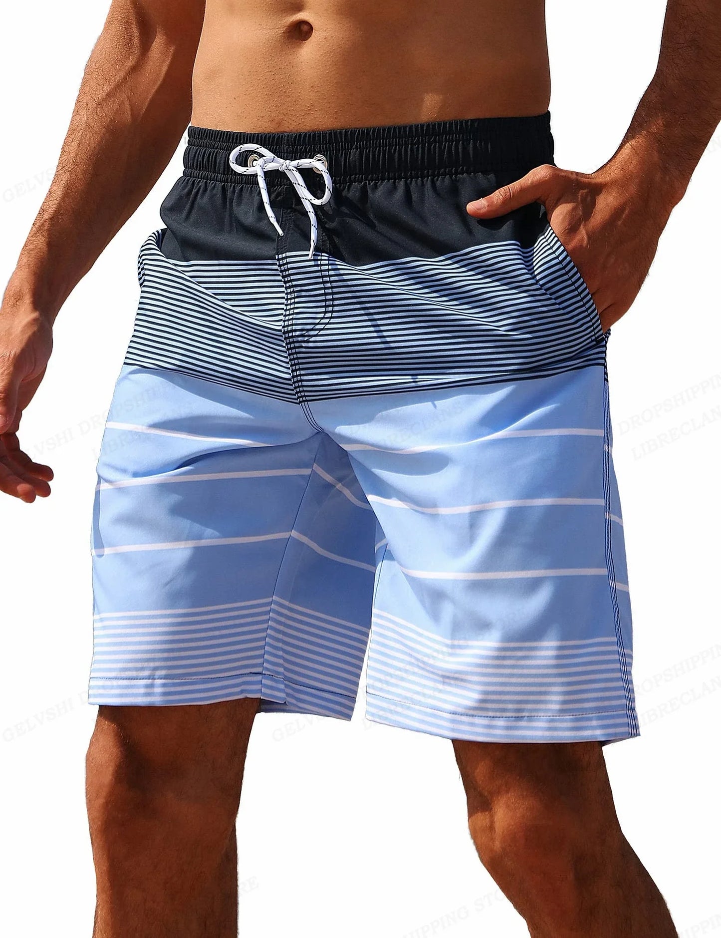 Striped Beach Shorts Men Fashion Swimwear Board Shorts Trunk Gym