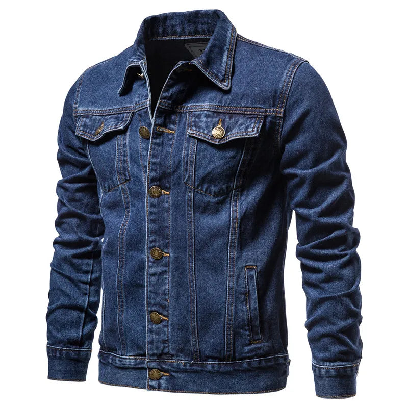 2024 Autumn Men Solid Denim Jackets Fashion Motorcycle Vintage Jeans