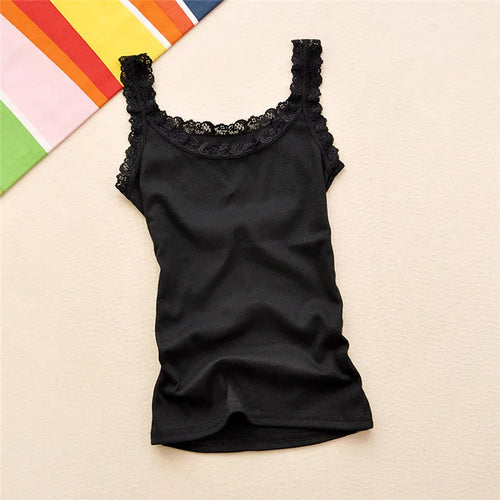 Black Tops Summer Sleeveless Women Tank Top With Lace Top Red Inside