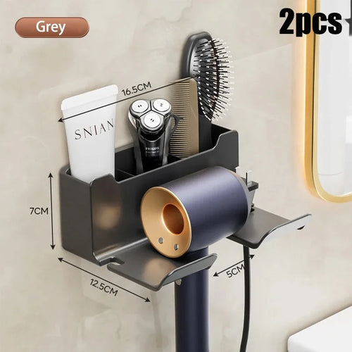Wall mounted non perforated hair dryer storage rack Bathroom hair