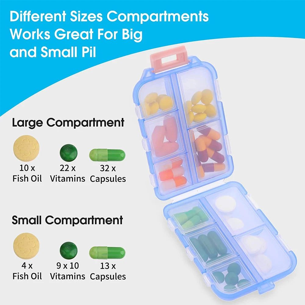 1Pcs Travel Pill Organizer, 10 Grid Compartments Pocket Pharmacy,