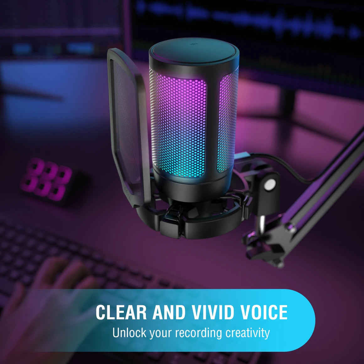 FIFINE USB Condenser Gaming Microphone, for PC PS4 PS5 MAC with Pop