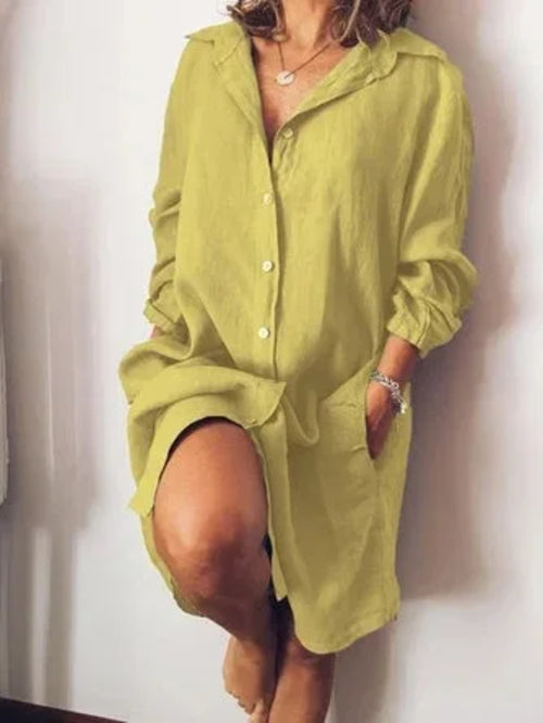 Linen And Cotton Women's T-shirt And Dress, Casual Long Sleeved