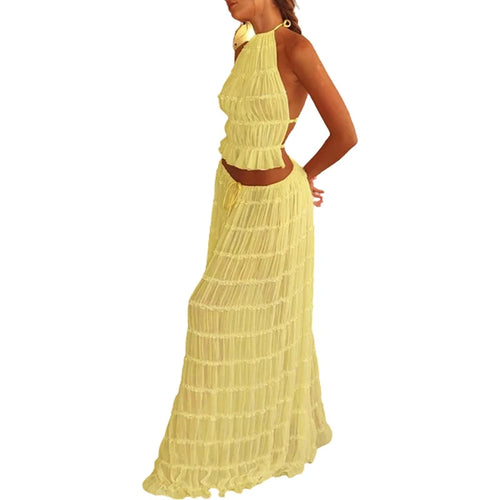 Women Boho Sexy Backless Matching Suit 2 Piece Beach Holiday Outfits