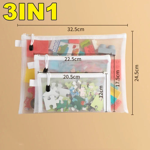3/5/10pcs Mesh Zipper File Bag Waterproof Moisture-proof Zipper Folder