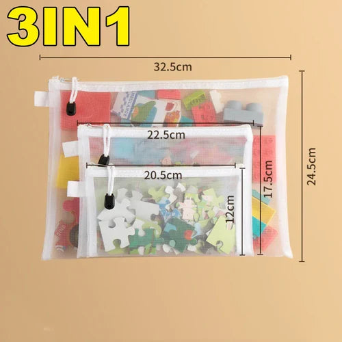 3/5/10pcs Mesh Zipper File Bag Waterproof Moisture-proof Zipper Folder