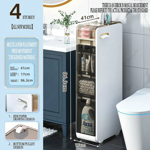 2/3/4Layer Toilet Storage Cabinet Bathroom Drawer Closestool Crevice