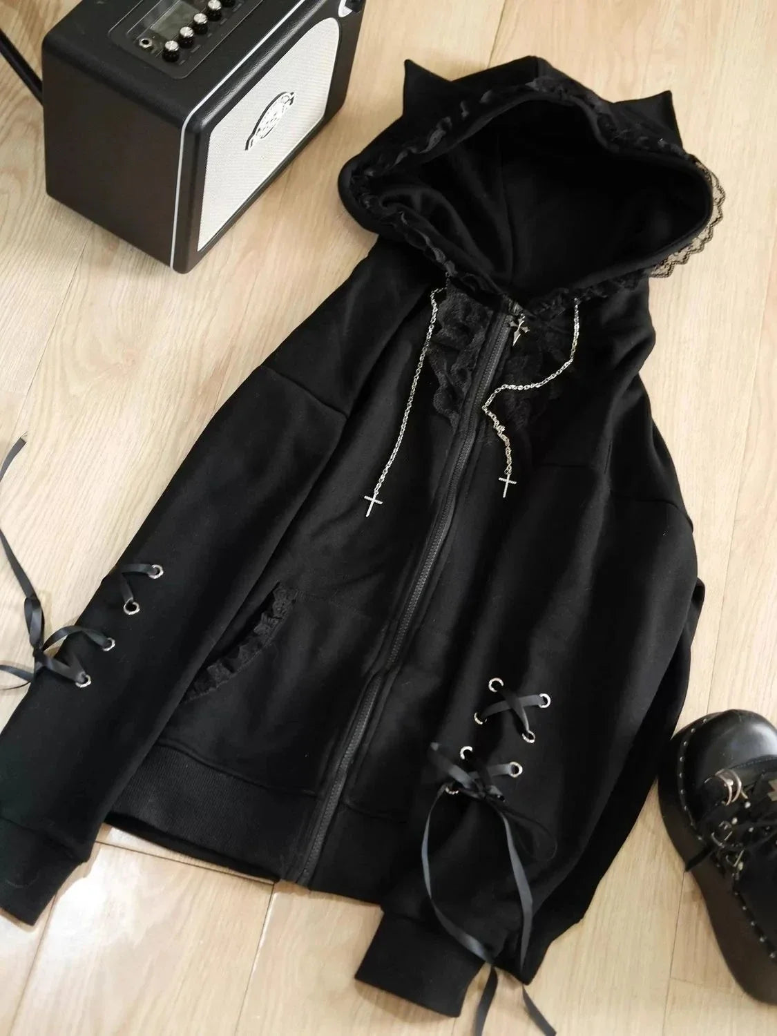 American Vintage Japanese Jacket Hooded Women 2025 Autumn Cotton Coats Outwear Design Subculture Gothic Sweatshirts Harajuku