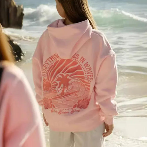 Women Fashion PINK PALM PUFF Embroidery Hoodies Autumn Winter Plus