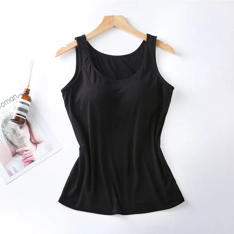 2025 Women's Vest Tops With Built In Bra Neck Vest Padded Slim Fit