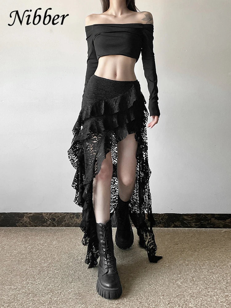 Nibber Tassels Women Skirts Irregular Hem Multi-Layered Ruffles Lace