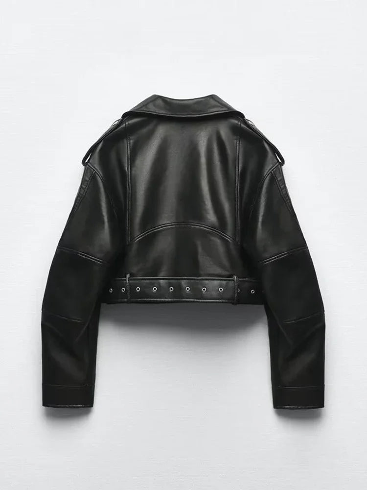 TRAF Women Oversized Vintage Loose Pu Faux Leather Short Jacket with