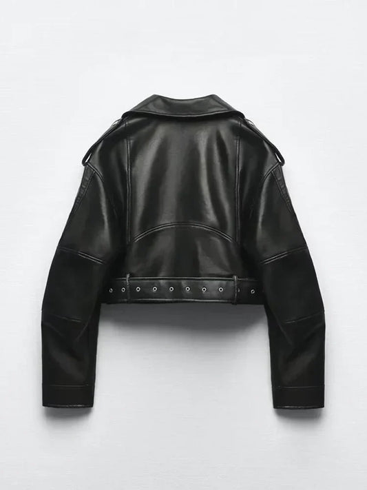 TRAF Women Oversized Vintage Loose Pu Faux Leather Short Jacket with