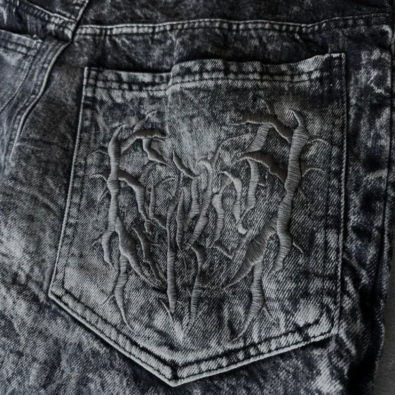 Y2K Baggy Jeans vintage Splicing embroidery Pattern high quality jeans