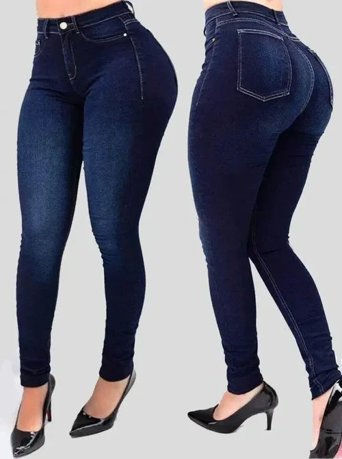 Woman's pure color jeans denim high waist jeans street play cultivate