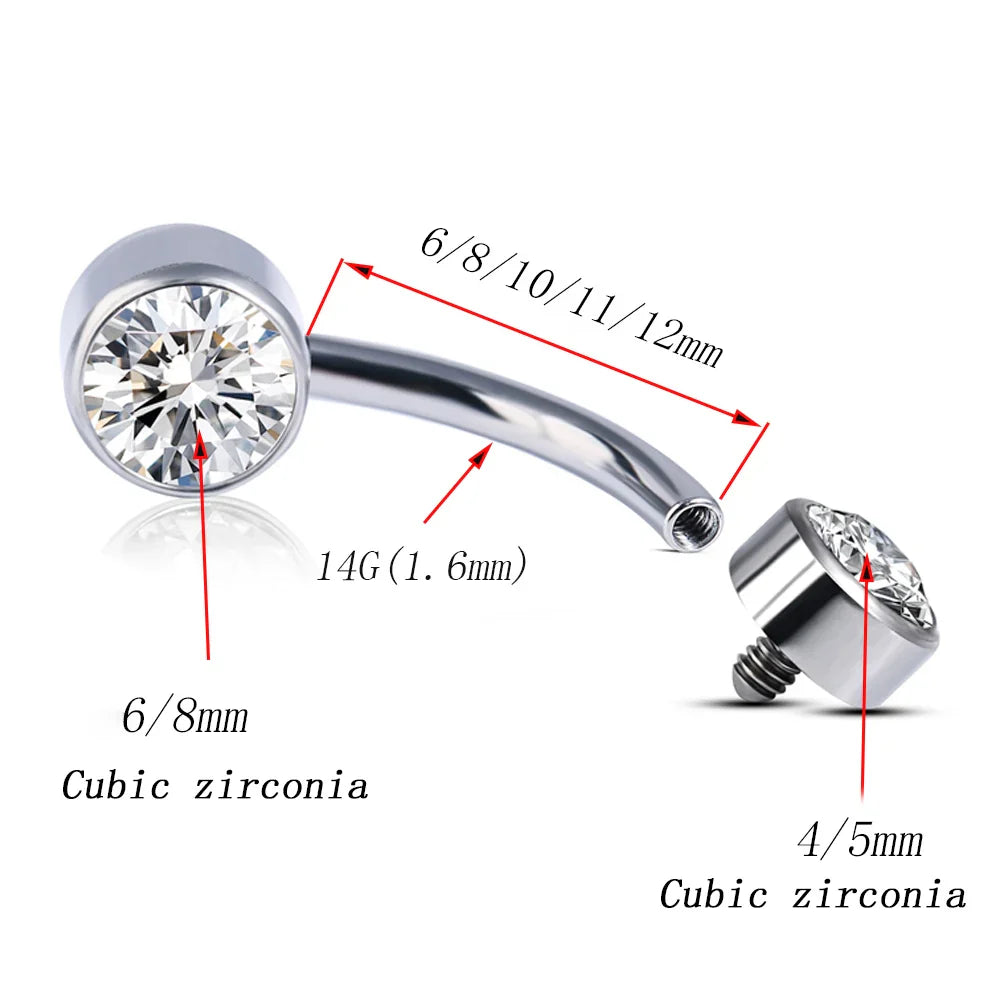 G23 Titanium Premium Gem Stone Belly Button Rings Body Piercing
