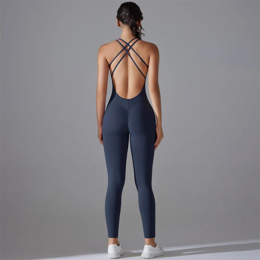 Plus Size S-XL Back V Bodysuits Sports Women Gym Rompers Yoga Set