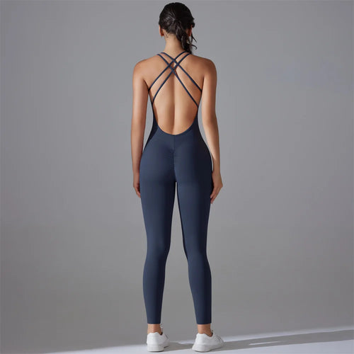 Plus Size S-XL Back V Bodysuits Sports Women Gym Rompers Yoga Set