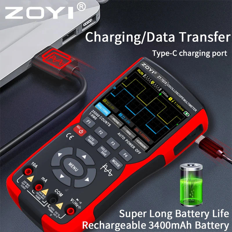ZT-703S 3 in 1 Handheld Oscilloscope Automotive Dual Channel 50MHz