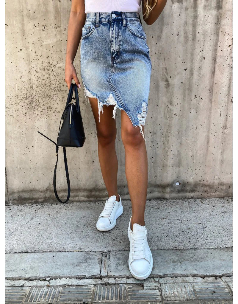 2022 Summer New Ripped Irregular Denim Skirts For Women Fashion Street