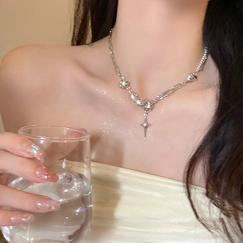 Punk Butterfly Pendant Necklace Women Y2K Crystal Light Luxury Egirl