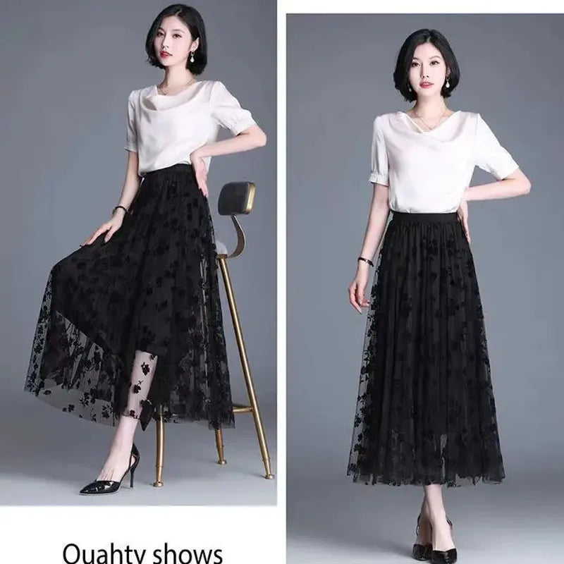 Gauze skirt floral half fairy skirt spring and summer new pleated