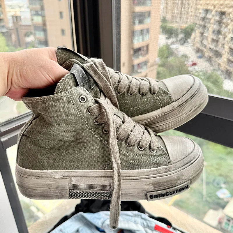 New Vintage Canvas Shoes Man High Top Platform Skateboard Shoes Men