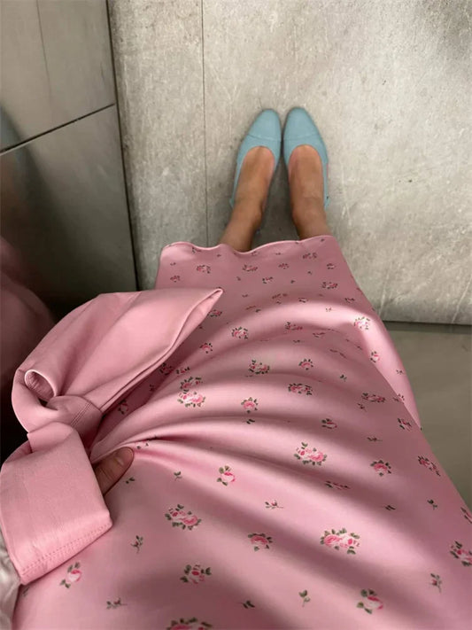 Tossy Summer Printed Fashion Long Skirt For Women High Waist Contrast