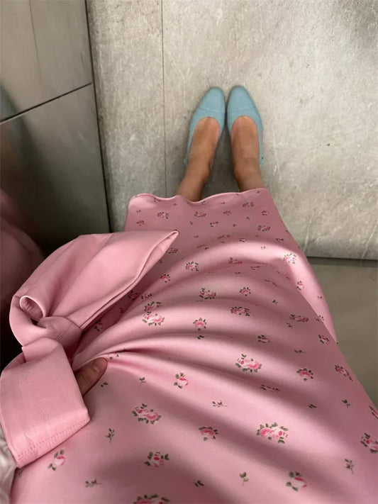 Tossy Summer Printed Fashion Long Skirt For Women High Waist Contrast