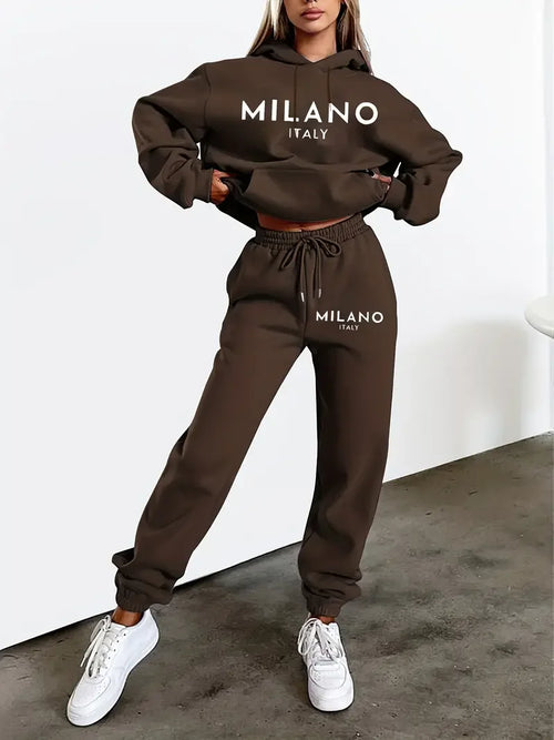 MILANO letter Printed Women Hoodie set Street Hip Hop Clothing Casual
