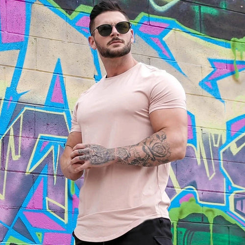 Muscle Fitness T-shirt Summer Men's Athleisure Workout short sleeve