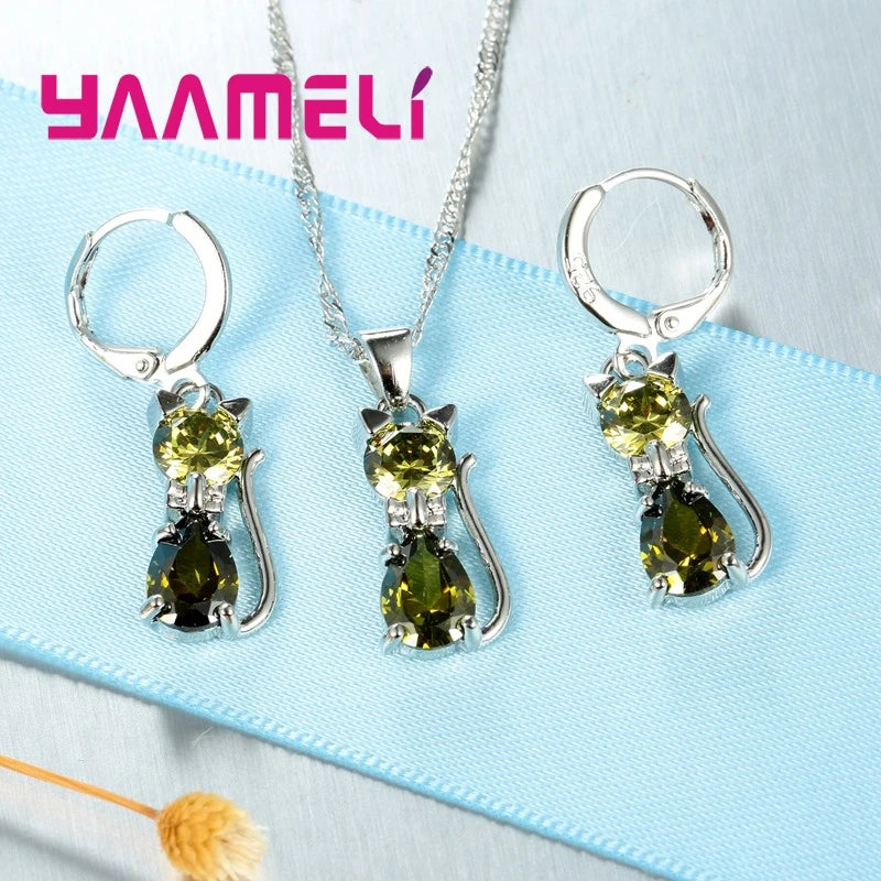 Real 925 Sterling Silver Color Jewelry Sets for Woman Girls Shining