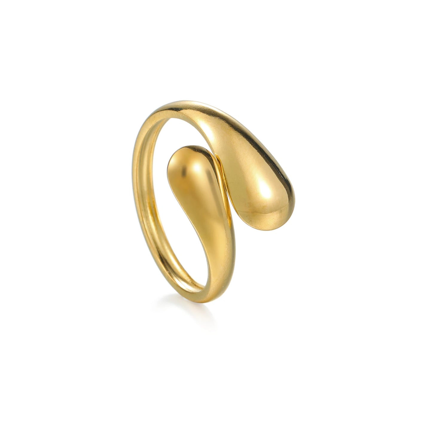 18K Gold Color Stainless Steel Smooth Double Beads Ring For Women