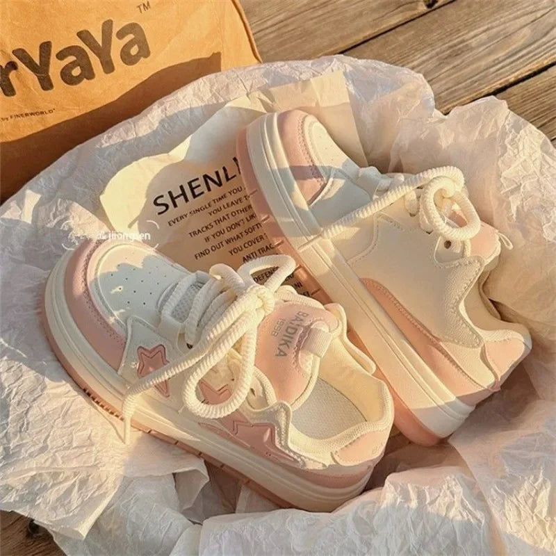 2024 New Korean Shoes Kawaii Pink Platform Sneakers Women Vintage