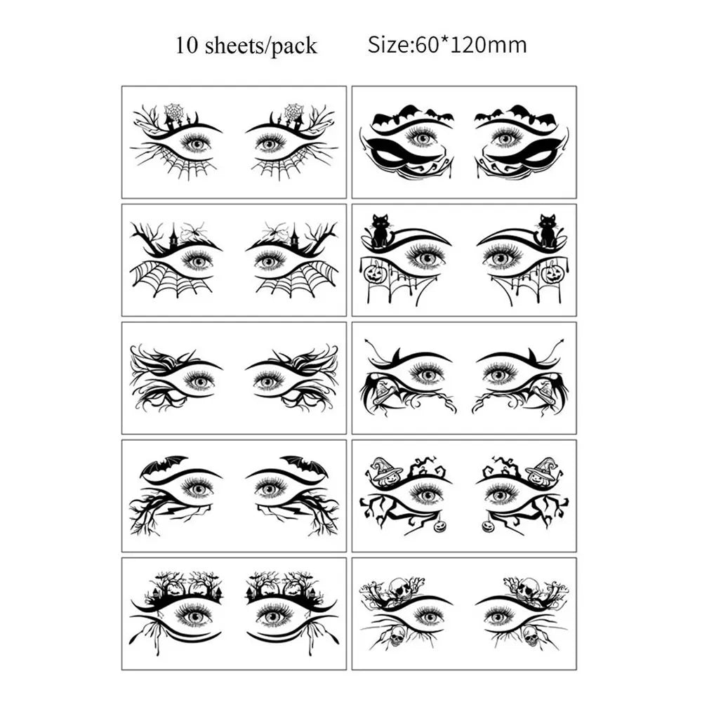 10pcs Halloween Facial Makeup Temporary Tattoo Stickers Waterproof Eye Decoration Tattoo