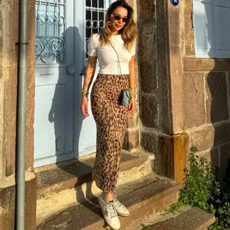 HXAO Leopard Long Skirts Women's 2024 Spring Summer Autumn Elegant