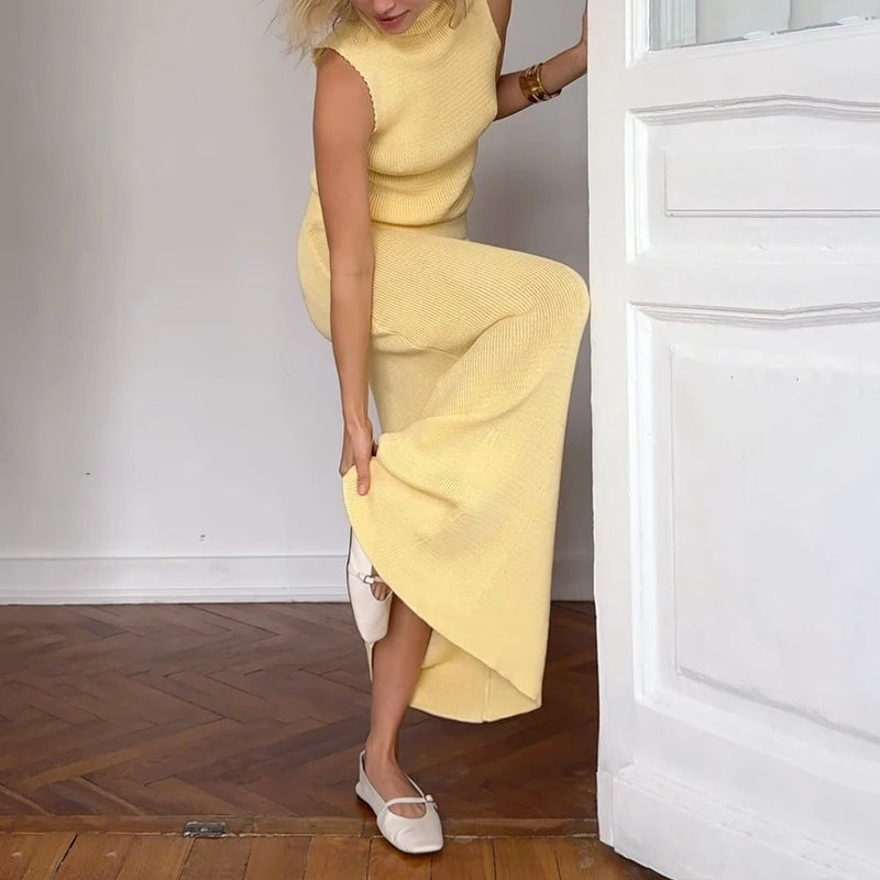 BKLD Casual Sexy Sleeveless Off Shoulder Solid Tank Top And Midi Skirt