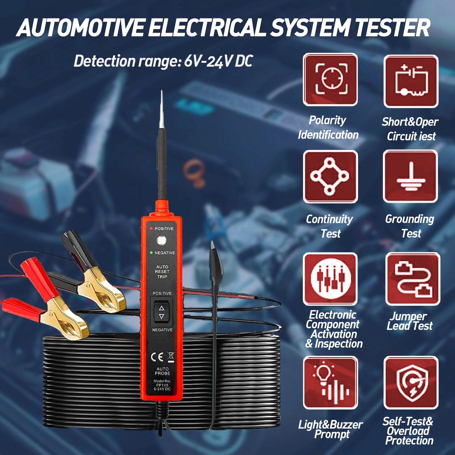 Power Circuit Probe Tester 6-24V DC Test Light Short Circuit